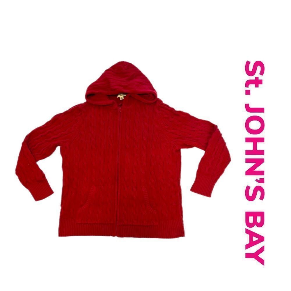 St John's Bay Red Heavyweight Full Zip Sweater Sz 1X